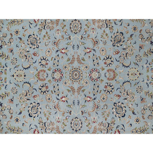 12'x15'7" Beau Blue, Nain with All Over Flower Pattern, Wool and Silk, Soft Pile, 250 KPSI, Hand Knotted, XL, Oversized, Oriental Rug FWR549780
