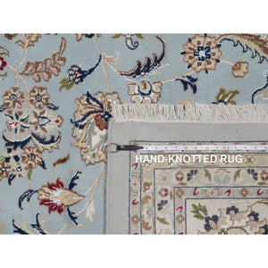 12'x15'7" Beau Blue, Nain with All Over Flower Pattern, Wool and Silk, Soft Pile, 250 KPSI, Hand Knotted, XL, Oversized, Oriental Rug FWR549780