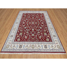 Load image into Gallery viewer, 8&#39;1&quot;x10&#39;3&quot; Cherry Red, Wool and Silk, Nain with All Over Flower Design, 250 KPSI, Hand Knotted, Soft Pile, Oriental Rug FWR549792