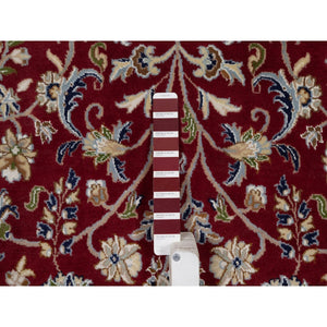 8'1"x10'3" Cherry Red, Wool and Silk, Nain with All Over Flower Design, 250 KPSI, Hand Knotted, Soft Pile, Oriental Rug FWR549792
