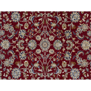 8'1"x10'3" Cherry Red, Wool and Silk, Nain with All Over Flower Design, 250 KPSI, Hand Knotted, Soft Pile, Oriental Rug FWR549792