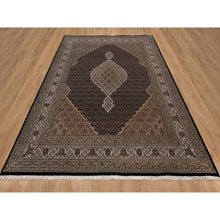 Load image into Gallery viewer, 8&#39;x10&#39;4&quot; Jet Black, Tabriz Mahi with Fish Medallion Design, 175 KPSI, Hand Knotted, 100% Wool, Oriental Rug FWR549798
