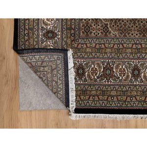 8'x10'4" Jet Black, Tabriz Mahi with Fish Medallion Design, 175 KPSI, Hand Knotted, 100% Wool, Oriental Rug FWR549798