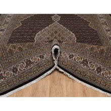 Load image into Gallery viewer, 8&#39;x10&#39;4&quot; Jet Black, Tabriz Mahi with Fish Medallion Design, 175 KPSI, Hand Knotted, 100% Wool, Oriental Rug FWR549798
