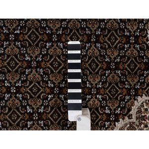 8'x10'4" Jet Black, Tabriz Mahi with Fish Medallion Design, 175 KPSI, Hand Knotted, 100% Wool, Oriental Rug FWR549798