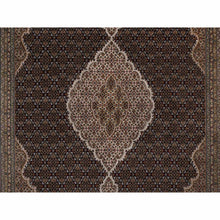 Load image into Gallery viewer, 8&#39;x10&#39;4&quot; Jet Black, Tabriz Mahi with Fish Medallion Design, 175 KPSI, Hand Knotted, 100% Wool, Oriental Rug FWR549798
