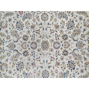 11'8"x15'2" Whisper White, Nain with All Over Flower Pattern, Hand Knotted, Wool and Silk, 250 KPSI, Soft Pile, XL, Oversized, Oriental Rug FWR549804