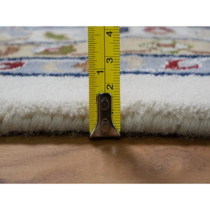 11'8"x15'2" Whisper White, Nain with All Over Flower Pattern, Hand Knotted, Wool and Silk, 250 KPSI, Soft Pile, XL, Oversized, Oriental Rug FWR549804