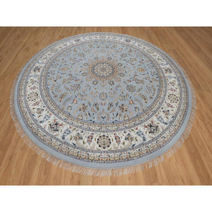 11'9"x11'9" Beau Blue, Nain With Flower Medallion Design, 250 Kpsi, Wool And Silk, Hand Knotted, Soft Pile, Round, Oriental Rug FWR549810