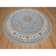 Load image into Gallery viewer, 11&#39;9&quot;x11&#39;9&quot; Beau Blue, Nain With Flower Medallion Design, 250 Kpsi, Wool And Silk, Hand Knotted, Soft Pile, Round, Oriental Rug FWR549810