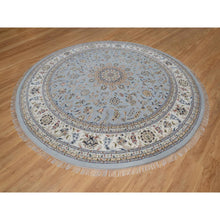 Load image into Gallery viewer, 11&#39;9&quot;x11&#39;9&quot; Beau Blue, Nain With Flower Medallion Design, 250 Kpsi, Wool And Silk, Hand Knotted, Soft Pile, Round, Oriental Rug FWR549810