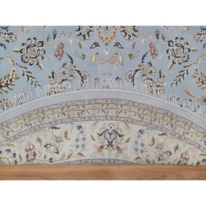 11'9"x11'9" Beau Blue, Nain With Flower Medallion Design, 250 Kpsi, Wool And Silk, Hand Knotted, Soft Pile, Round, Oriental Rug FWR549810