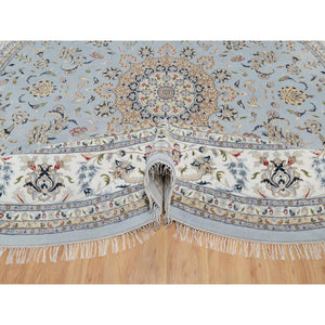 11'9"x11'9" Beau Blue, Nain With Flower Medallion Design, 250 Kpsi, Wool And Silk, Hand Knotted, Soft Pile, Round, Oriental Rug FWR549810