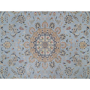 11'9"x11'9" Beau Blue, Nain With Flower Medallion Design, 250 Kpsi, Wool And Silk, Hand Knotted, Soft Pile, Round, Oriental Rug FWR549810