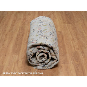 11'9"x11'9" Beau Blue, Nain With Flower Medallion Design, 250 Kpsi, Wool And Silk, Hand Knotted, Soft Pile, Round, Oriental Rug FWR549810