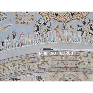 11'9"x11'9" Beau Blue, Nain With Flower Medallion Design, 250 Kpsi, Wool And Silk, Hand Knotted, Soft Pile, Round, Oriental Rug FWR549810