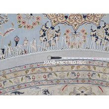 Load image into Gallery viewer, 11&#39;9&quot;x11&#39;9&quot; Beau Blue, Nain With Flower Medallion Design, 250 Kpsi, Wool And Silk, Hand Knotted, Soft Pile, Round, Oriental Rug FWR549810