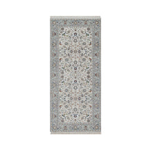 Load image into Gallery viewer, 2&#39;9&quot;x6&#39;2&quot; Pristine White, Nain with All Over Flower Pattern, 250 KPSI, Wool and Silk, Hand Knotted, Soft Pile, Runner, Oriental Rug FWR549816