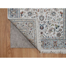 Load image into Gallery viewer, 2&#39;9&quot;x6&#39;2&quot; Pristine White, Nain with All Over Flower Pattern, 250 KPSI, Wool and Silk, Hand Knotted, Soft Pile, Runner, Oriental Rug FWR549816