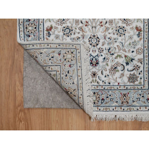 2'9"x6'2" Pristine White, Nain with All Over Flower Pattern, 250 KPSI, Wool and Silk, Hand Knotted, Soft Pile, Runner, Oriental Rug FWR549816