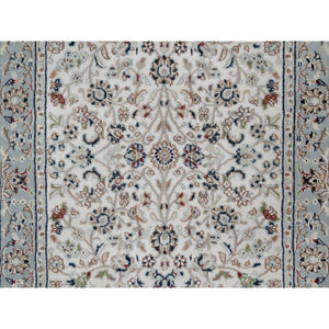 2'9"x6'2" Pristine White, Nain with All Over Flower Pattern, 250 KPSI, Wool and Silk, Hand Knotted, Soft Pile, Runner, Oriental Rug FWR549816
