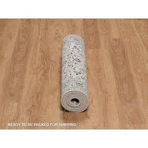 2'9"x6'2" Pristine White, Nain with All Over Flower Pattern, 250 KPSI, Wool and Silk, Hand Knotted, Soft Pile, Runner, Oriental Rug FWR549816