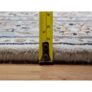 2'9"x6'2" Pristine White, Nain with All Over Flower Pattern, 250 KPSI, Wool and Silk, Hand Knotted, Soft Pile, Runner, Oriental Rug FWR549816