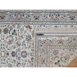 2'9"x6'2" Pristine White, Nain With All Over Flower Pattern, 250 Kpsi, Wool And Silk, Hand Knotted, Soft Pile, Runner, Oriental Rug FWR549816