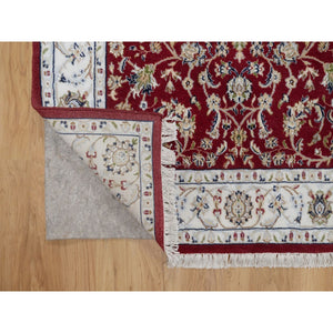 4'x6'1" Rhubarb Red, Nain with All Over Flower Pattern, 250 KPSI, Wool and Silk, Hand Knotted, Soft Pile, Oriental Rug FWR549828