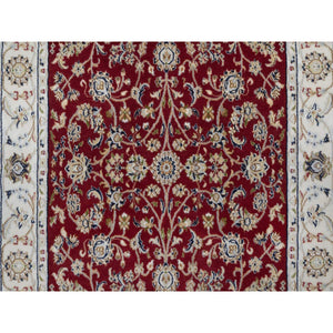 4'x6'1" Rhubarb Red, Nain with All Over Flower Pattern, 250 KPSI, Wool and Silk, Hand Knotted, Soft Pile, Oriental Rug FWR549828