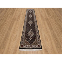 Load image into Gallery viewer, 2&#39;10&quot;x14&#39; Jet Black, 175 KPSI, Tabriz Mahi with Fish Medallion Design, 100% Wool, Hand Knotted, Runner, Oriental Rug FWR549834