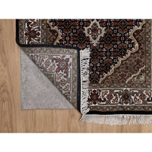 Load image into Gallery viewer, 2&#39;10&quot;x14&#39; Jet Black, 175 KPSI, Tabriz Mahi with Fish Medallion Design, 100% Wool, Hand Knotted, Runner, Oriental Rug FWR549834