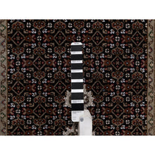 Load image into Gallery viewer, 2&#39;10&quot;x14&#39; Jet Black, 175 KPSI, Tabriz Mahi with Fish Medallion Design, 100% Wool, Hand Knotted, Runner, Oriental Rug FWR549834