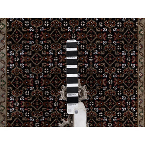 2'10"x14' Jet Black, 175 KPSI, Tabriz Mahi with Fish Medallion Design, 100% Wool, Hand Knotted, Runner, Oriental Rug FWR549834