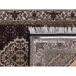 2'10"x14' Jet Black, 175 KPSI, Tabriz Mahi with Fish Medallion Design, 100% Wool, Hand Knotted, Runner, Oriental Rug FWR549834
