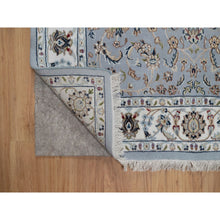 Load image into Gallery viewer, 4&#39;3&quot;x6&#39;4&quot; Light Blue, Wool and Silk, Nain with All Over Flower Design, 250 KPSI, Soft Pile, Hand Knotted, Oriental Rug FWR549840