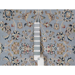 4'3"x6'4" Light Blue, Wool and Silk, Nain with All Over Flower Design, 250 KPSI, Soft Pile, Hand Knotted, Oriental Rug FWR549840