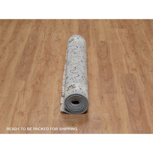 4'3"x6'4" Light Blue, Wool and Silk, Nain with All Over Flower Design, 250 KPSI, Soft Pile, Hand Knotted, Oriental Rug FWR549840