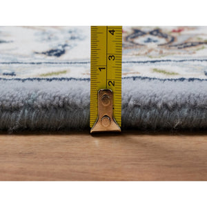 4'3"x6'4" Light Blue, Wool and Silk, Nain with All Over Flower Design, 250 KPSI, Soft Pile, Hand Knotted, Oriental Rug FWR549840