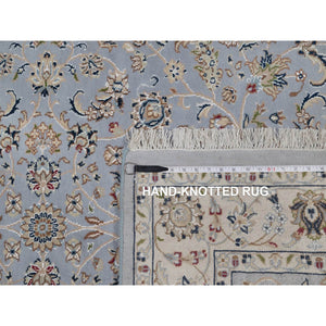4'3"x6'4" Light Blue, Wool And Silk, Nain With All Over Flower Design, 250 Kpsi, Soft Pile, Hand Knotted, Oriental Rug FWR549840