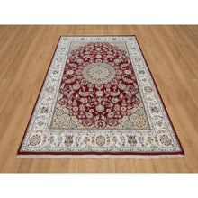 Load image into Gallery viewer, 6&#39;x9&#39; Andorra Red, Nain with Flower Medallion Design, Hand Knotted, Wool and Silk, 250 KPSI, Soft Pile, Oriental Rug FWR549846