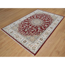 Load image into Gallery viewer, 6&#39;x9&#39; Andorra Red, Nain with Flower Medallion Design, Hand Knotted, Wool and Silk, 250 KPSI, Soft Pile, Oriental Rug FWR549846