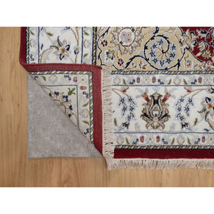 6'x9' Andorra Red, Nain with Flower Medallion Design, Hand Knotted, Wool and Silk, 250 KPSI, Soft Pile, Oriental Rug FWR549846