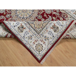 6'x9' Andorra Red, Nain with Flower Medallion Design, Hand Knotted, Wool and Silk, 250 KPSI, Soft Pile, Oriental Rug FWR549846