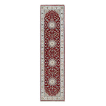 Load image into Gallery viewer, 2&#39;7&quot;x10&#39;3&quot; Rhubarb Red, Hand Knotted, Nain with Flower Medallion Design, Wool and Silk, 250 KPSI, Soft Pile, Runner, Oriental Rug FWR549852