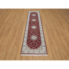 Load image into Gallery viewer, 2&#39;7&quot;x10&#39;3&quot; Rhubarb Red, Hand Knotted, Nain with Flower Medallion Design, Wool and Silk, 250 KPSI, Soft Pile, Runner, Oriental Rug FWR549852
