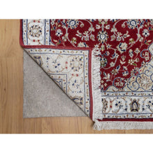 Load image into Gallery viewer, 2&#39;7&quot;x10&#39;3&quot; Rhubarb Red, Hand Knotted, Nain with Flower Medallion Design, Wool and Silk, 250 KPSI, Soft Pile, Runner, Oriental Rug FWR549852