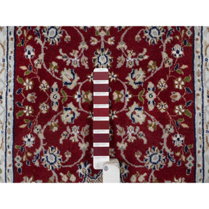 2'7"x10'3" Rhubarb Red, Hand Knotted, Nain with Flower Medallion Design, Wool and Silk, 250 KPSI, Soft Pile, Runner, Oriental Rug FWR549852