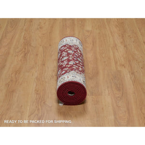 2'7"x10'3" Rhubarb Red, Hand Knotted, Nain with Flower Medallion Design, Wool and Silk, 250 KPSI, Soft Pile, Runner, Oriental Rug FWR549852