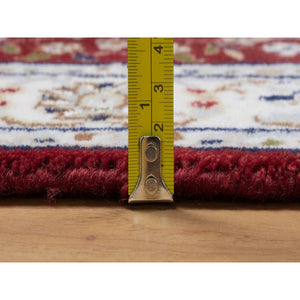 2'7"x10'3" Rhubarb Red, Hand Knotted, Nain with Flower Medallion Design, Wool and Silk, 250 KPSI, Soft Pile, Runner, Oriental Rug FWR549852
